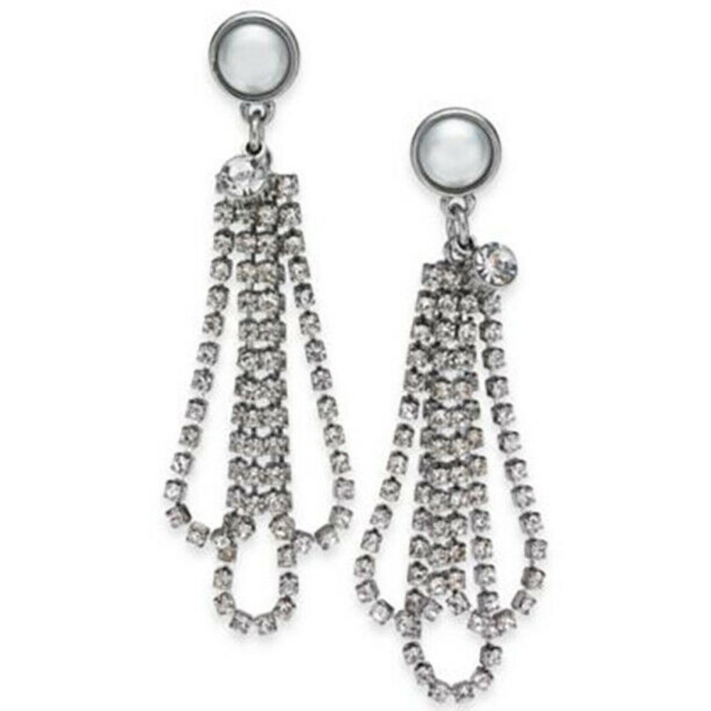 New Silver-Tone Imitation Pearl & Rhinestone Chain